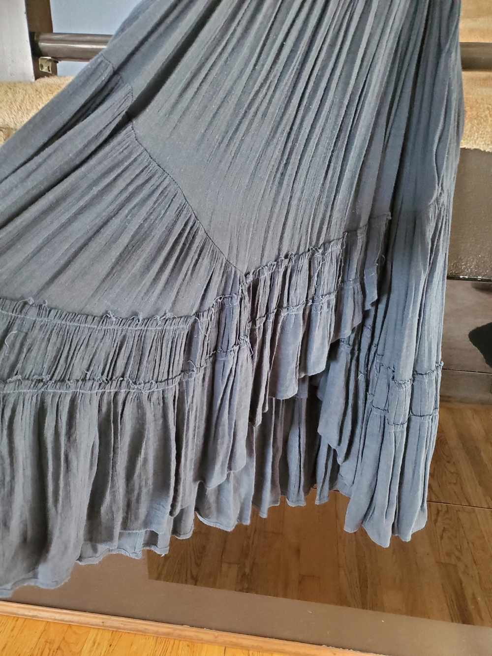 easel Slate Blue Crinkle Tiered Midi Dress - Picture 3 of 7